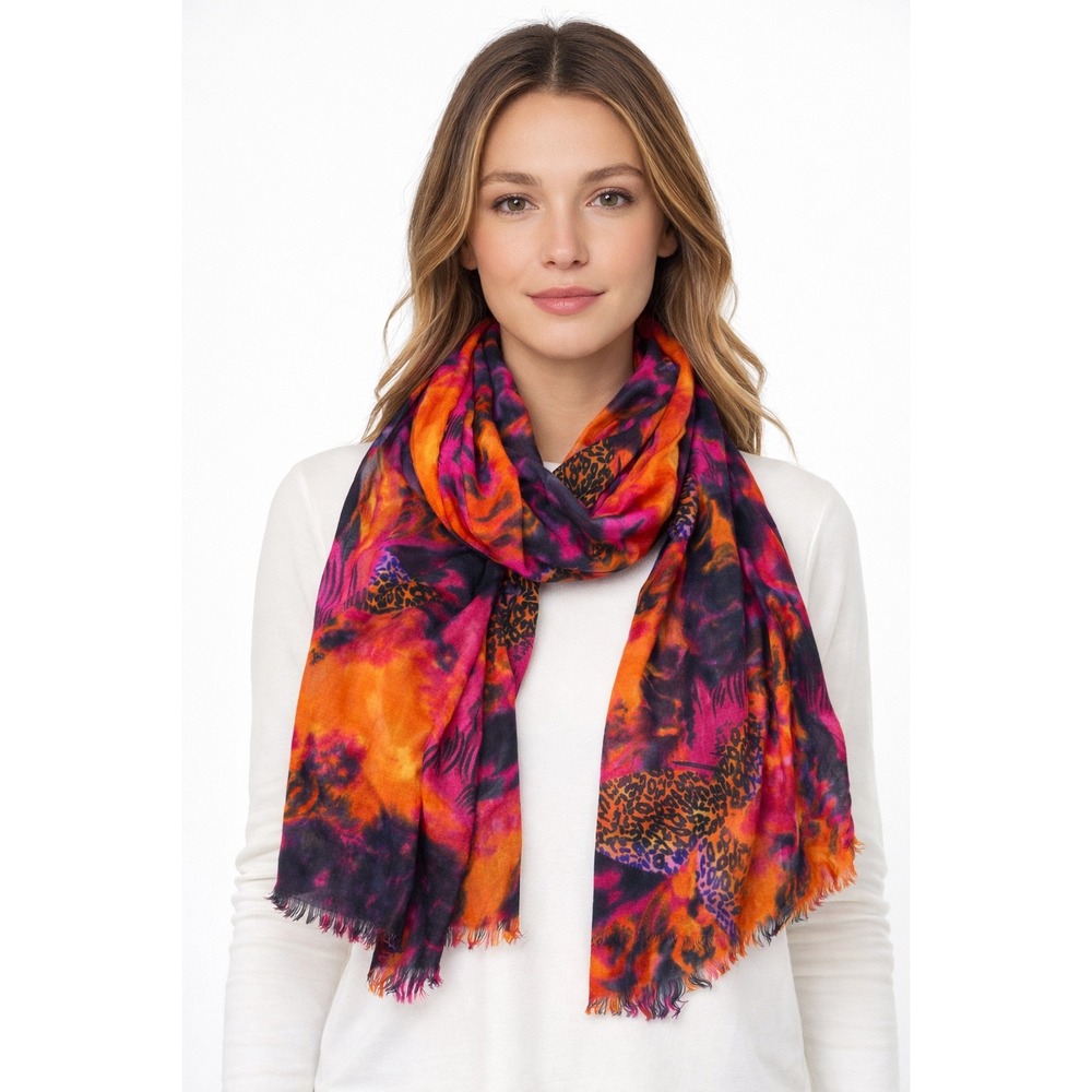 Lucky & Coco Scarf Womens One Size‎ Orange Pink Animal Print Leopard Zebra Bold